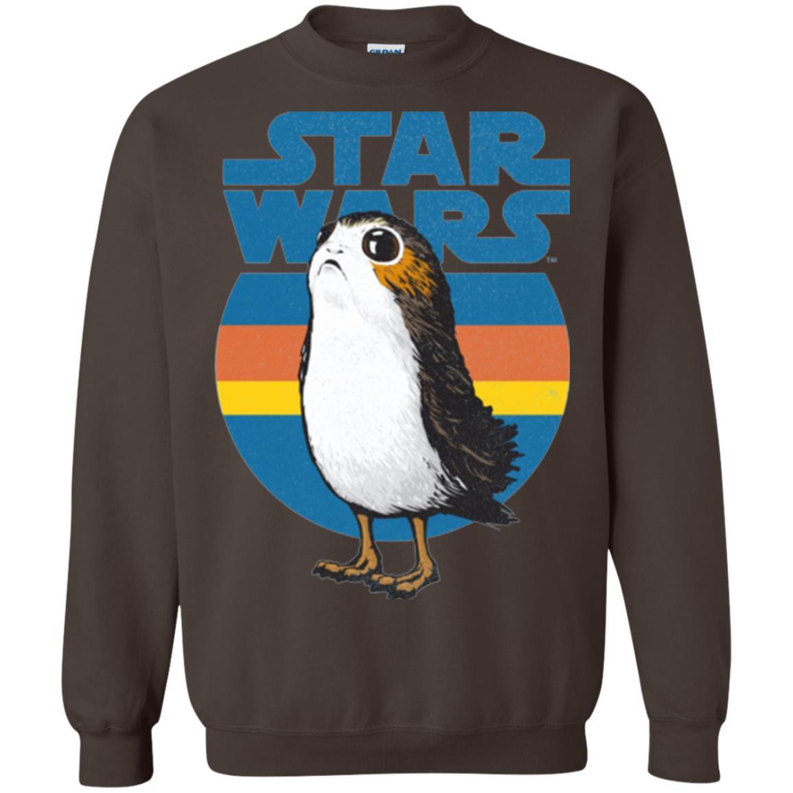 Film T-shirt Star Wars Last Jedi Porg Retro Stripes Logo Graphic Dark Chocolate