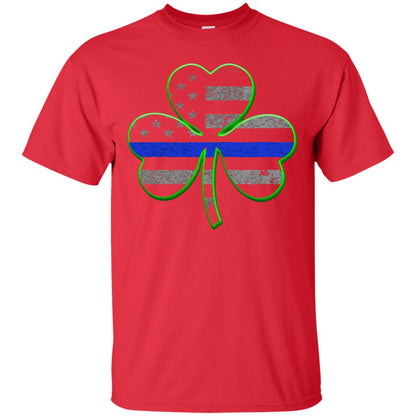 Thin Blue Line St Patrick_s Day Clover T-shirt Red