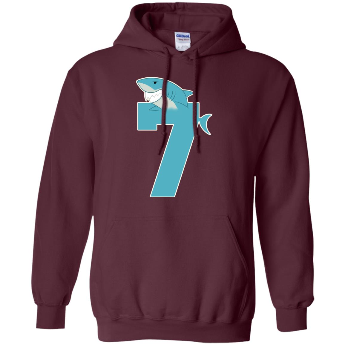 7th Birthday Shark Party Shirt Maroon