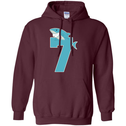 7th Birthday Shark Party Shirt Maroon