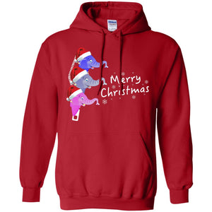 Merry Christmas Elephant With Santa Hat In Pocket Zip X-mas Gift ShirtG185 Gildan Pullover Hoodie 8 oz.
