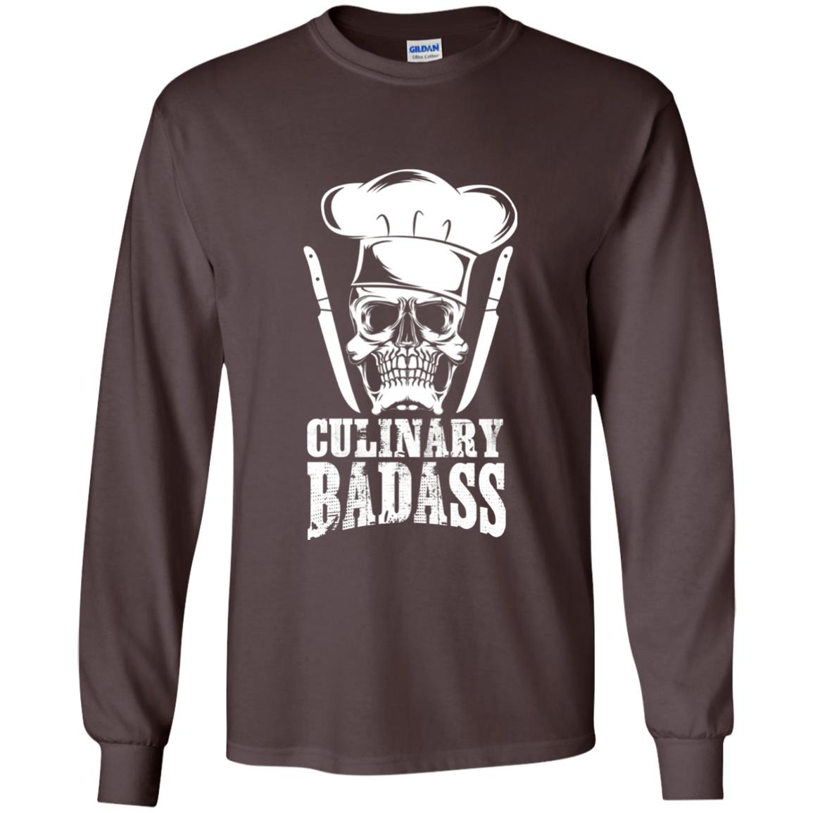 Culinary Badass Funny Chef Skull Knifes Cooking Tshirt Dark Chocolate