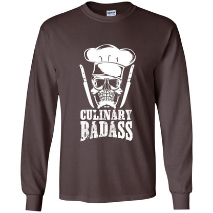 Culinary Badass Funny Chef Skull Knifes Cooking Tshirt Dark Chocolate