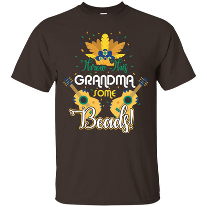 Mardi Gras T-shirt Throw This Grandma Some Beads Dark Chocolate