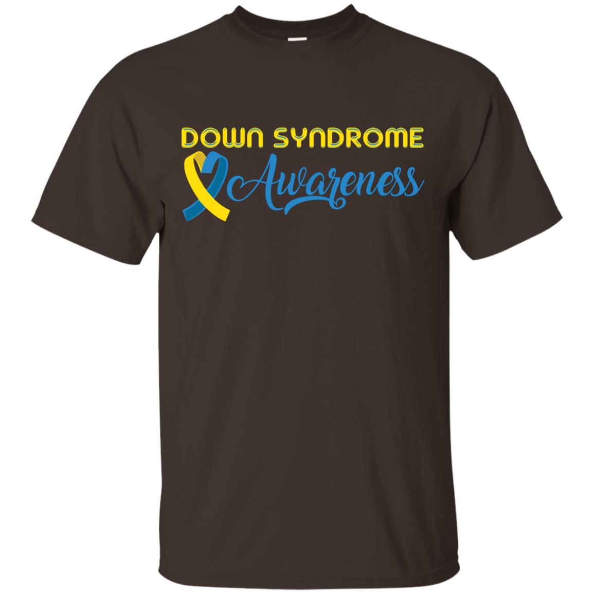 Yellow And Blue Ribbons Down Syndrome Awareness T-shirt Dark Chocolate