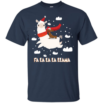 Fa La La La Llama With Dachshund X-mas Gift Shirt Navy