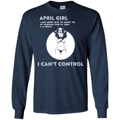April Girl I Was Born With My Heart T-shirt Navy