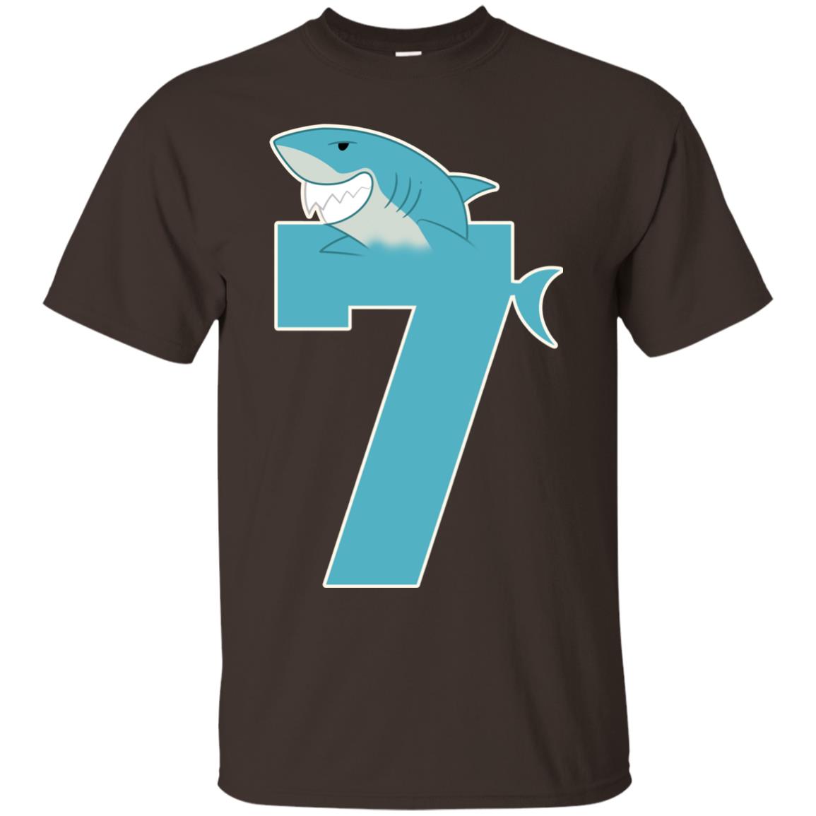 7th Birthday Shark Party Shirt Dark Chocolate
