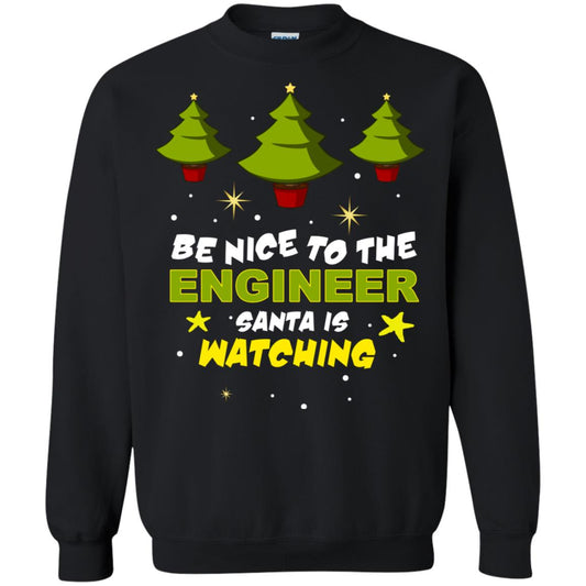 Be Nice To Be Engineer Santa Is Watching X-mas Gift Shirt Black