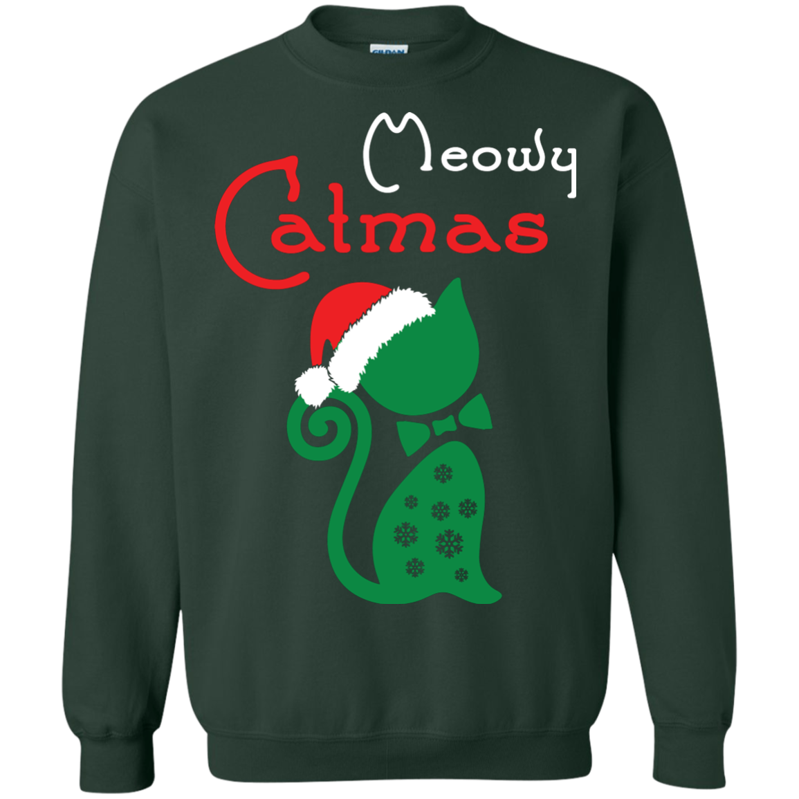 Cat Christmas T-Shirt Meowy Catmas Forest Green