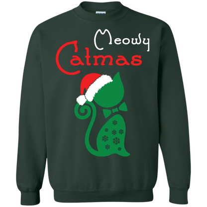 Cat Christmas T-Shirt Meowy Catmas Forest Green