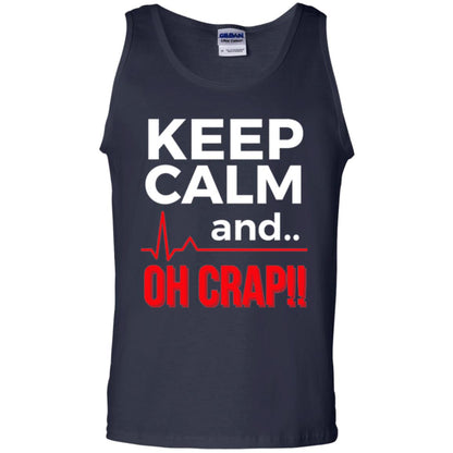 Funny Emergency Room T-shirt Keep Calm Oh Crap Flatline Navy