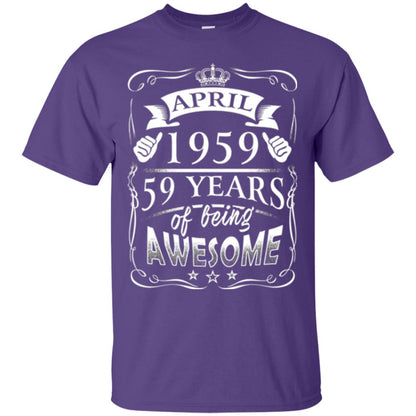 59th Birthday T-shirt April 1959 59 Years Of Being Awesome Purple
