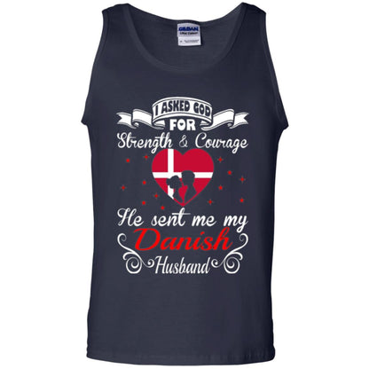 Danish T-shirt I Asked God Strength Courage Navy