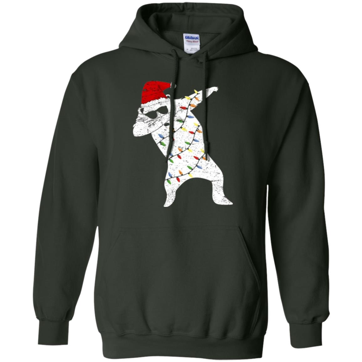 Christmas T-shirt Santa Bear Dabbing Lights Sunglasses Forest Green