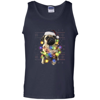 Dog Lover T-shirt Ugly Sweater Photoreal Christmas Lights Pug Graphic Navy