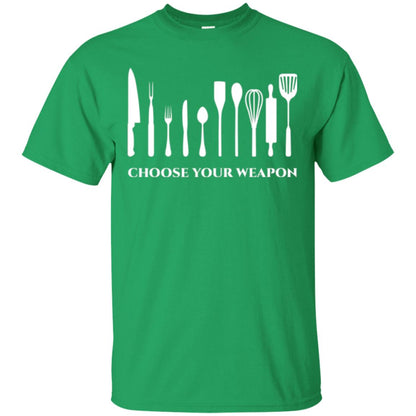 Chef Kitchen Cutlery T-shirt Choose Your Weapon Irish Green