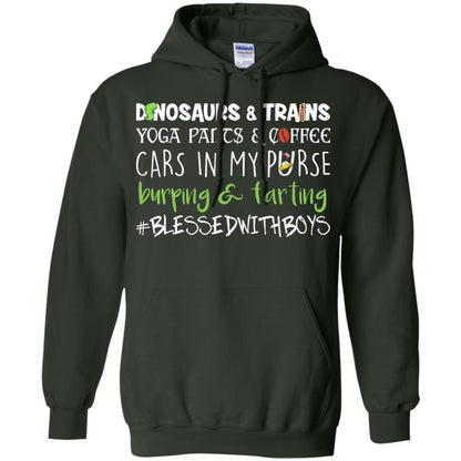 Dinosaurs And Trains Yoga Pants And Coffee Cars In My Purse Buring Farting Mom Of Boys Shirt Forest Green
