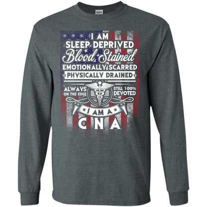 I Am Sleep Deprived Blood Stained I Am Cna Nurse T-shirt Dark Heather