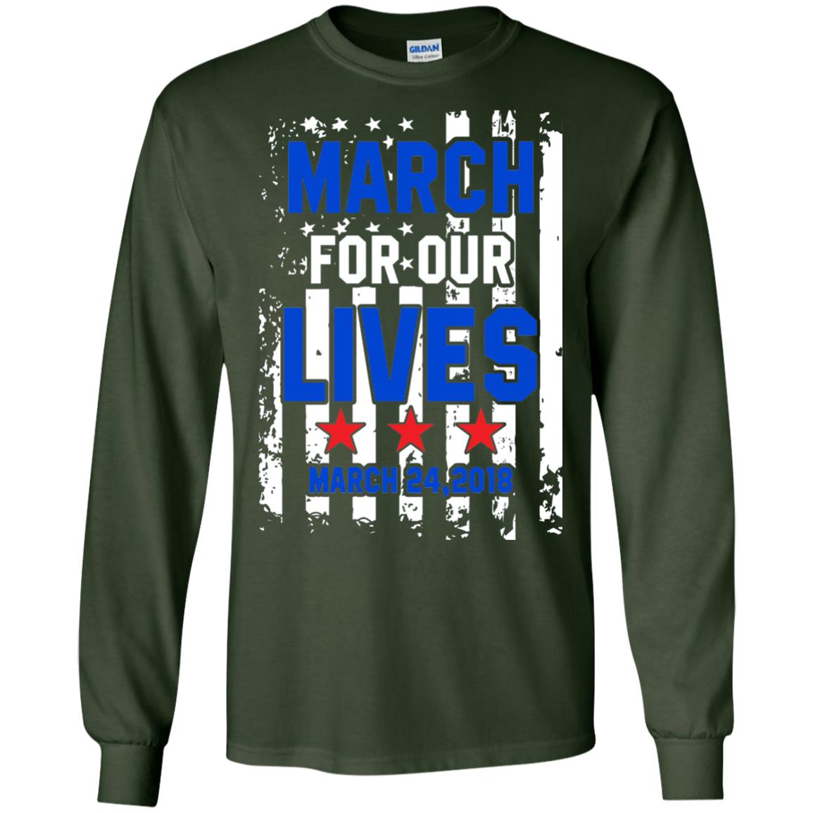 March For Our Lives With American Flag Gun Control T-shirt Forest Green