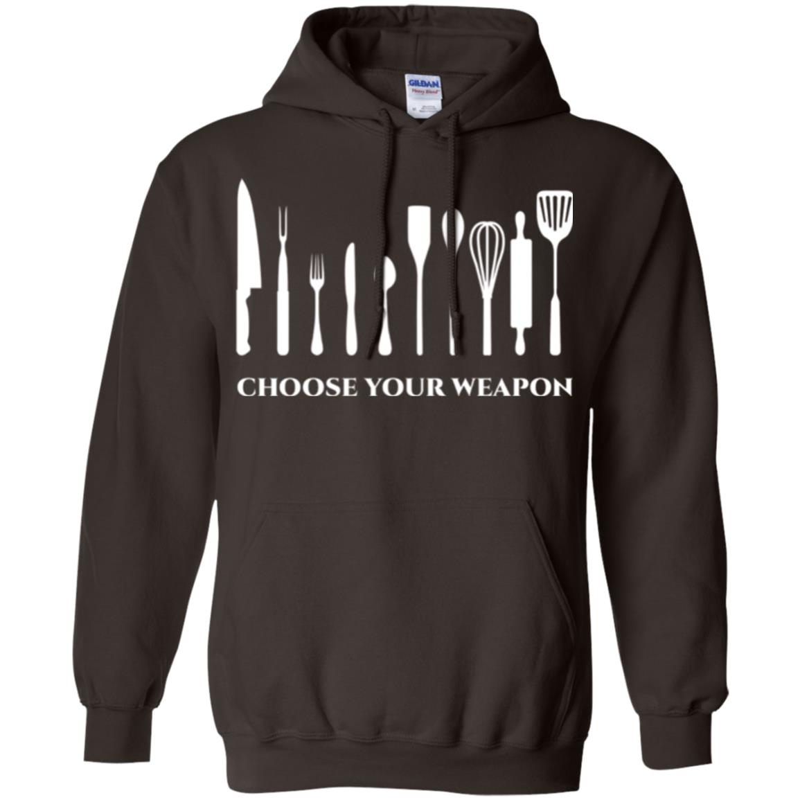 Chef Kitchen Cutlery T-shirt Choose Your Weapon Dark Chocolate