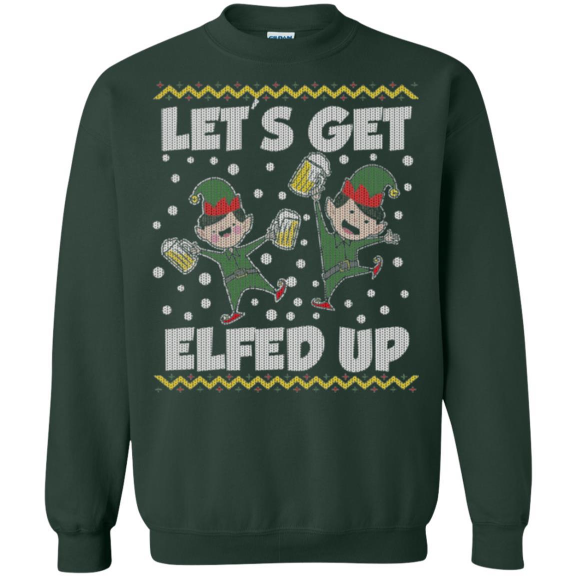 Christmas T-shirt Let's Get Elfed Up Forest Green
