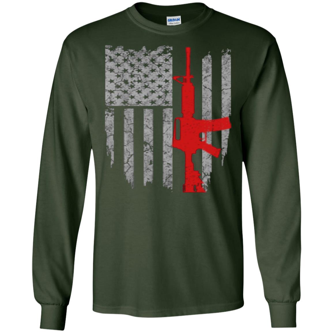 Hunting Lover T-shirt Gun Usa Flag Forest Green