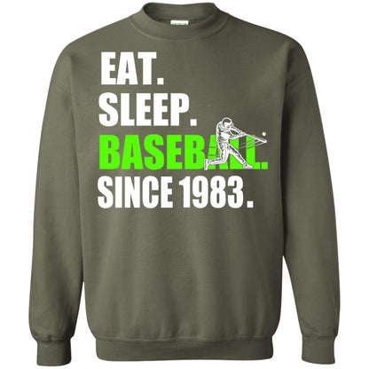 Eat Sleep Baseball Since 1983 35th Birthday Shirt Military Green