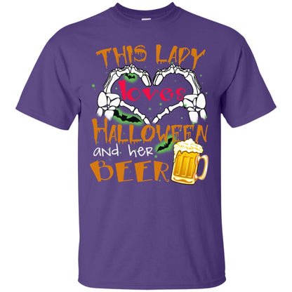 This Girl Loves Halloween And Her Beer Funny Halloween Shirt For Beer Lovers Purple