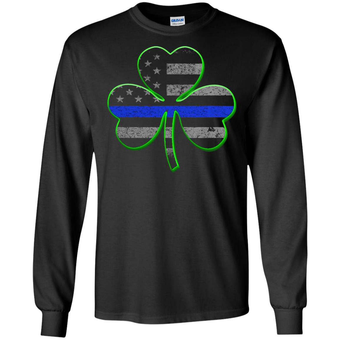 Thin Blue Line St Patrick_s Day Clover T-shirt Black