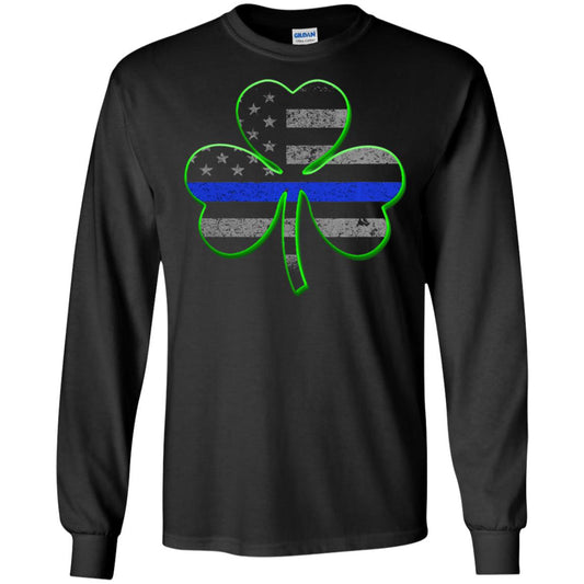 Thin Blue Line St Patrick_s Day Clover T-shirt Black