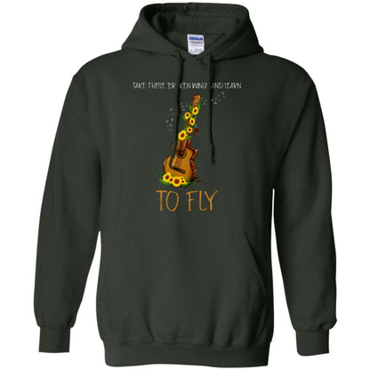 Take These Broken Wings And Learn To Fly Guitar Quote Shirt Forest Green