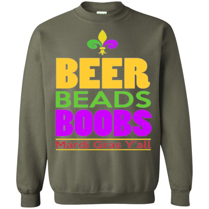 Funny Mardi Gras T-shirt Beer Beads Boobs Mardi Gras Y_all Military Green