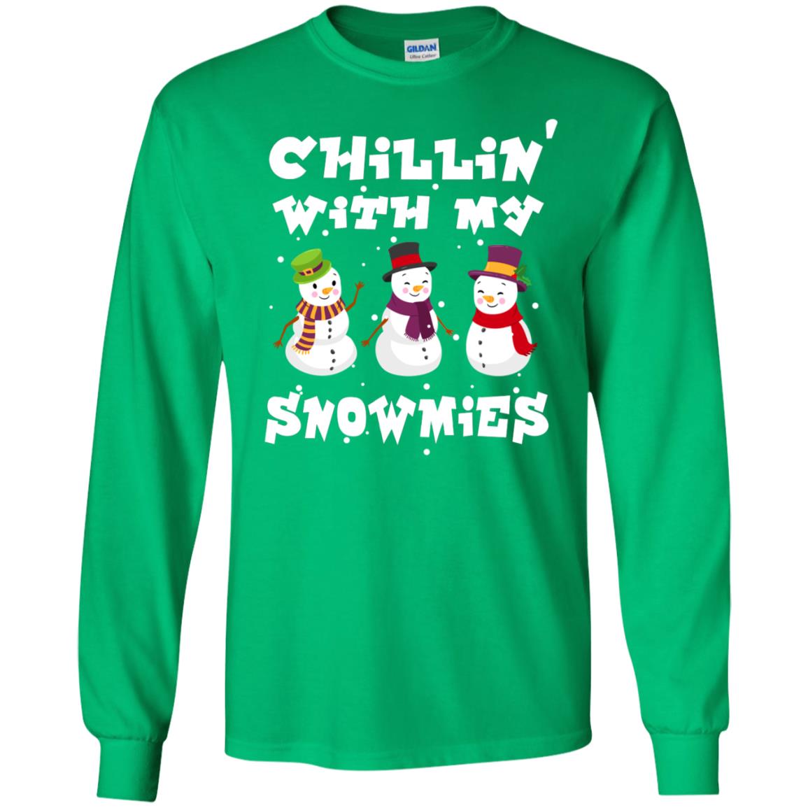 Chillin' With My Snowmie Snowman X-mas Gift Shirt For Mens Womens Kids Irish Green