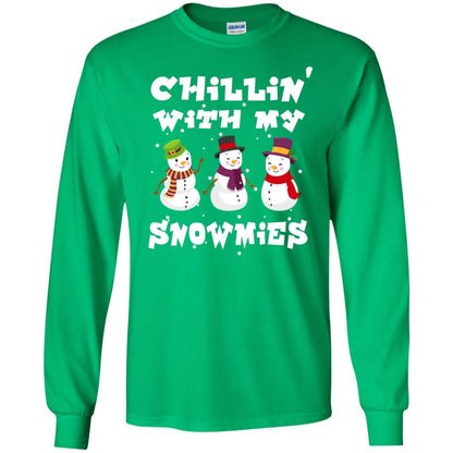 Chillin' With My Snowmie Snowman X-mas Gift Shirt For Mens Womens Kids Irish Green