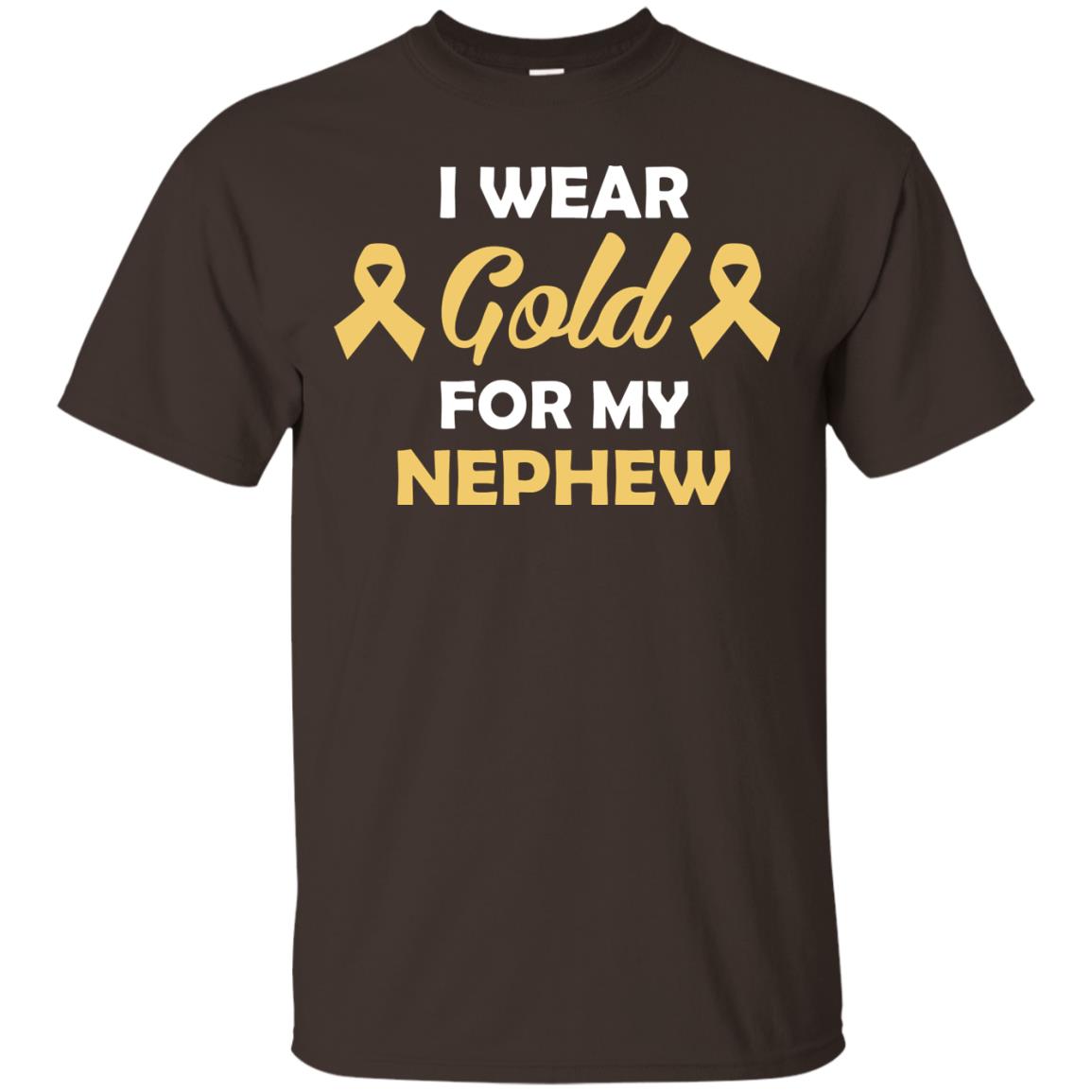 I Wear Gold For My Nephew Childhood Cancer Awareness Shirt Dark Chocolate