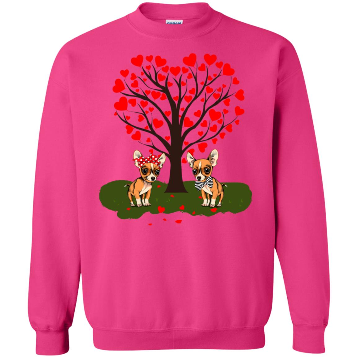 Valentine Chihuahua Couple Heart Tree Shirt Heliconia
