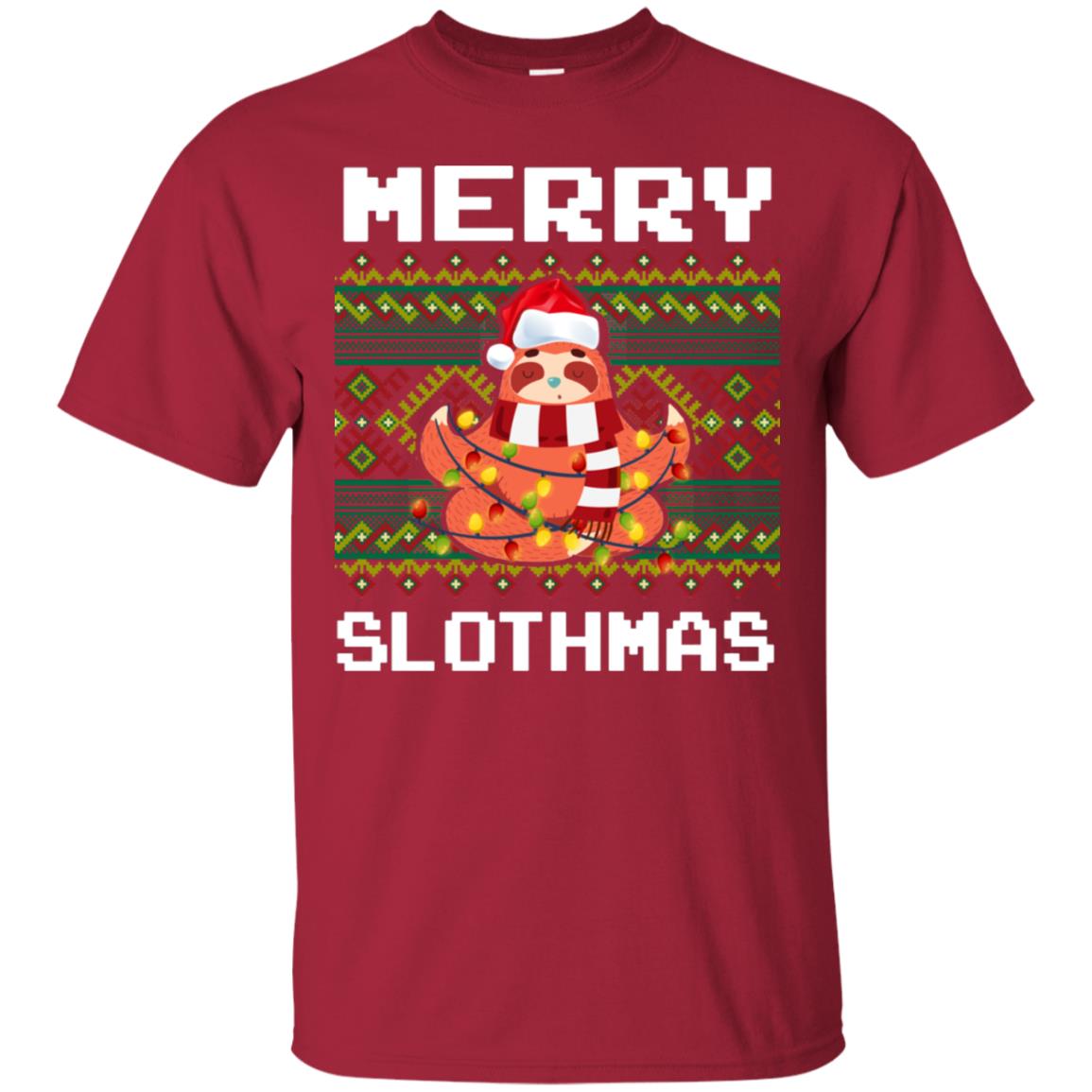 Merry Slothmas Funny Sloth Lovers Ugly Sweater X-mas Gift Shirt Cardinal