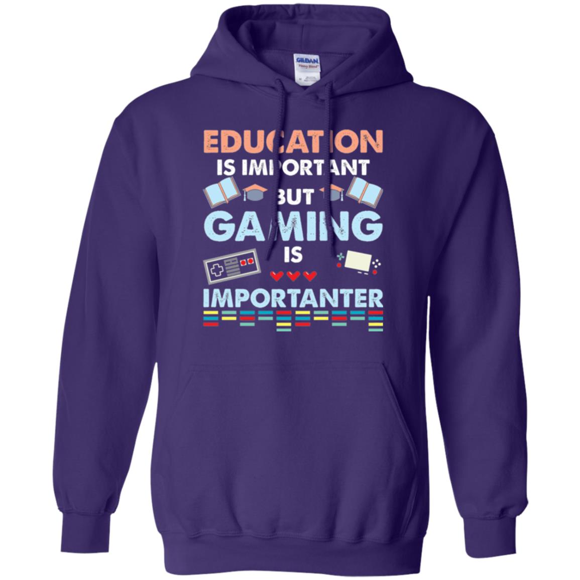 Education Is Important But Gaming Importanter Gamer T-shirt Purple