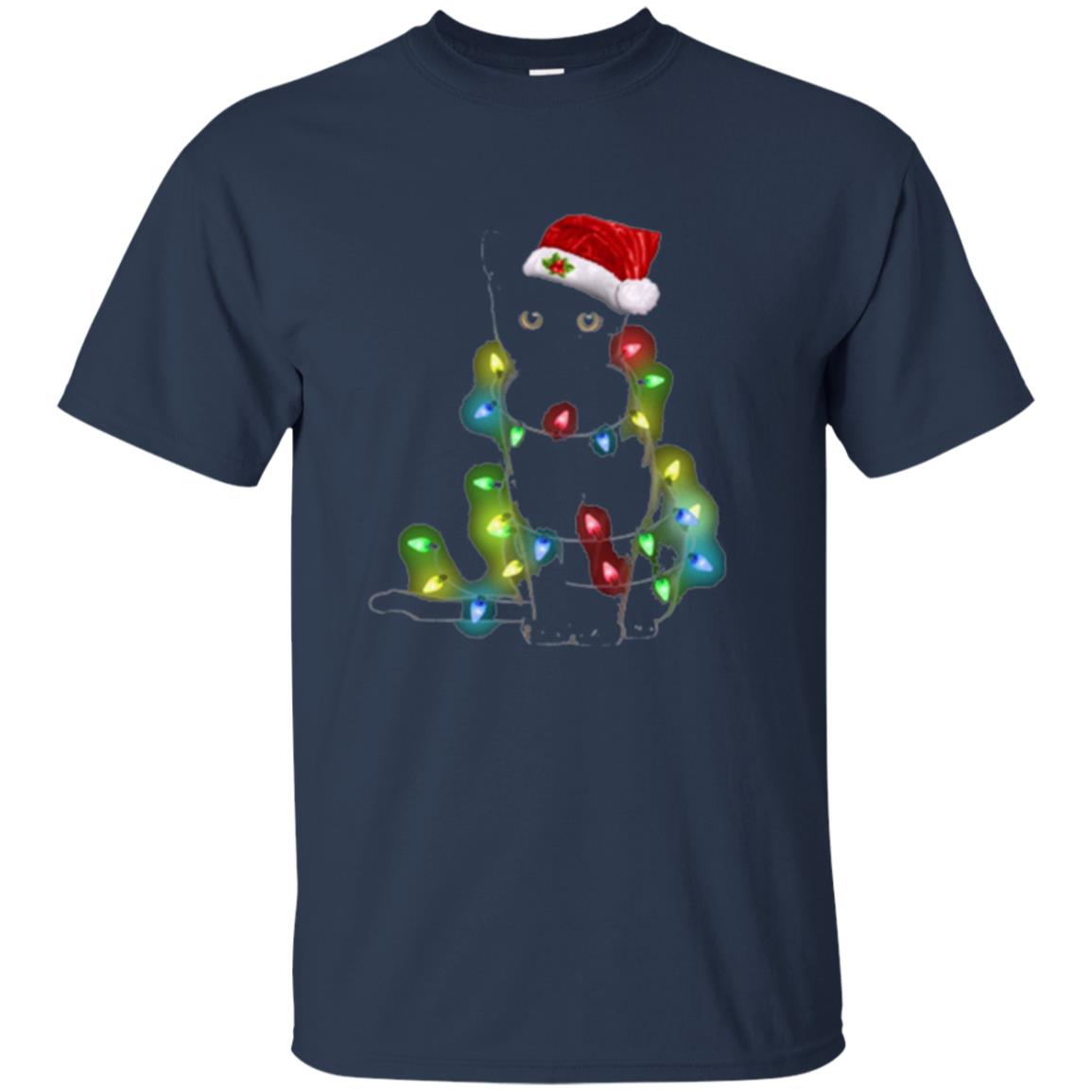 Christmas T-shirt Cat And Lights Navy