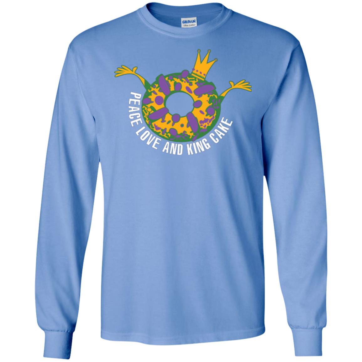 Mardi Gras T-shirt Peace Love And King Cake Carolina Blue