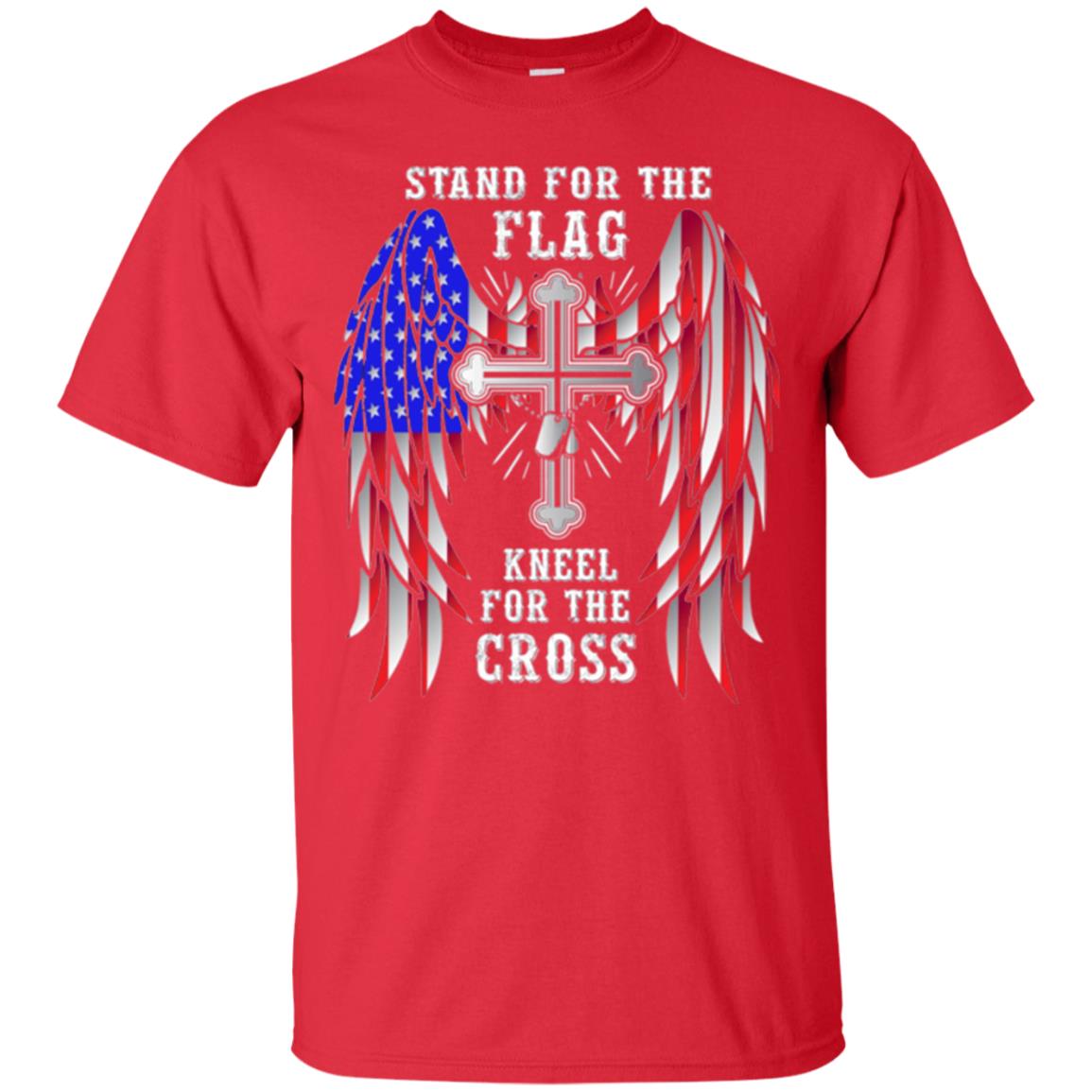Christian T-shirt Stand For The Flag Kneel For The Cross Red