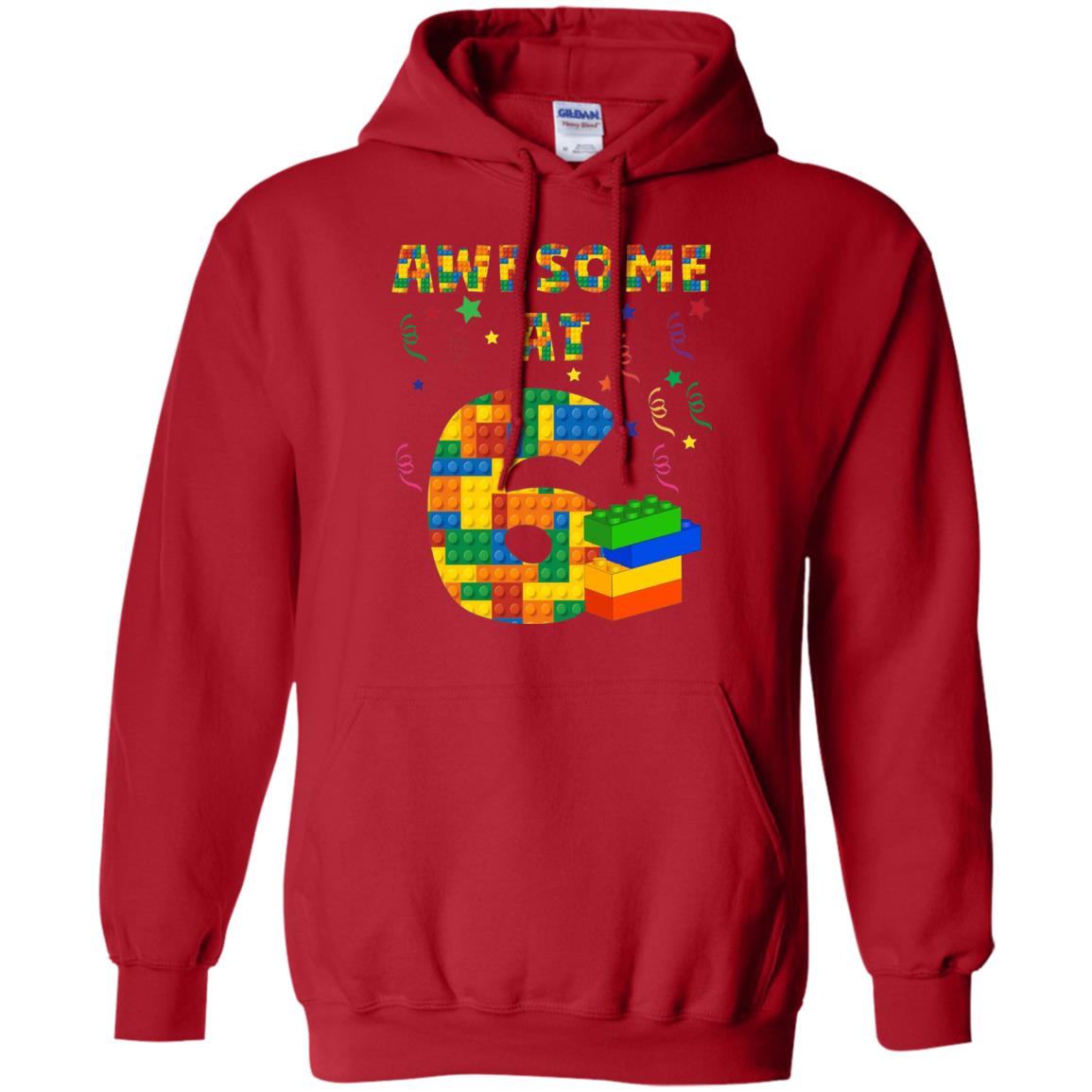 Awesome At 6 Age 6 Six Blocks Bricks Theme Shirt Red