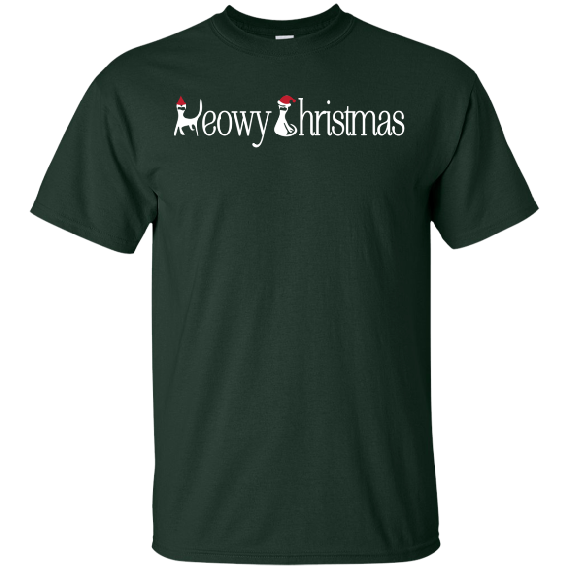 Christmas T-shirt Meowy Christmas Forest Green