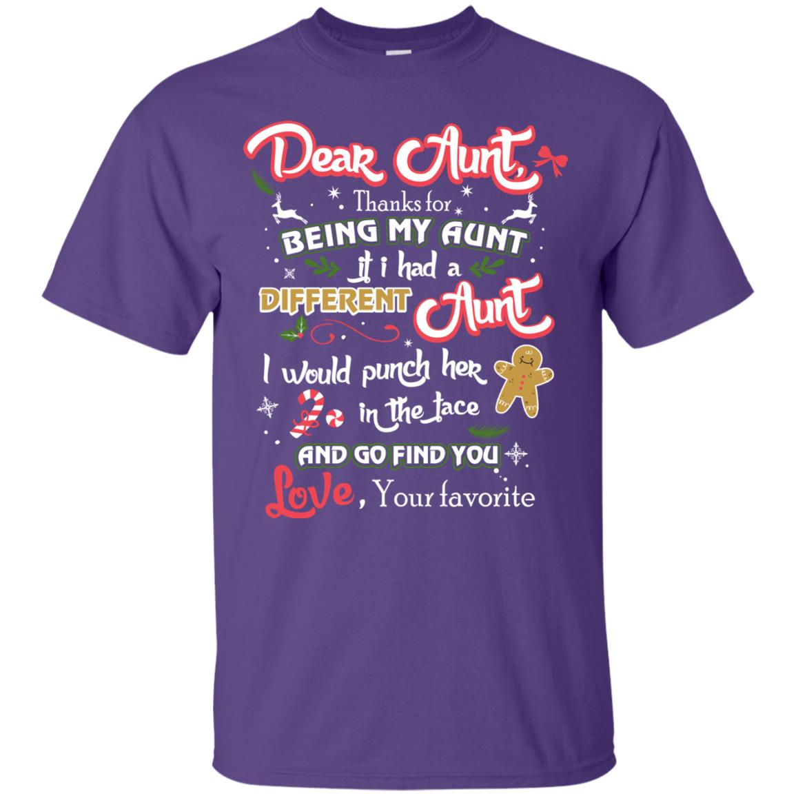 Dear Aunt Thank For Being My Aunt Christmas Holiday T-shirt Purple
