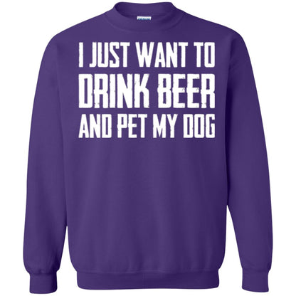 Beer Lovers T-shirt I Just Want To Drink Beer And Pet My Dog Purple