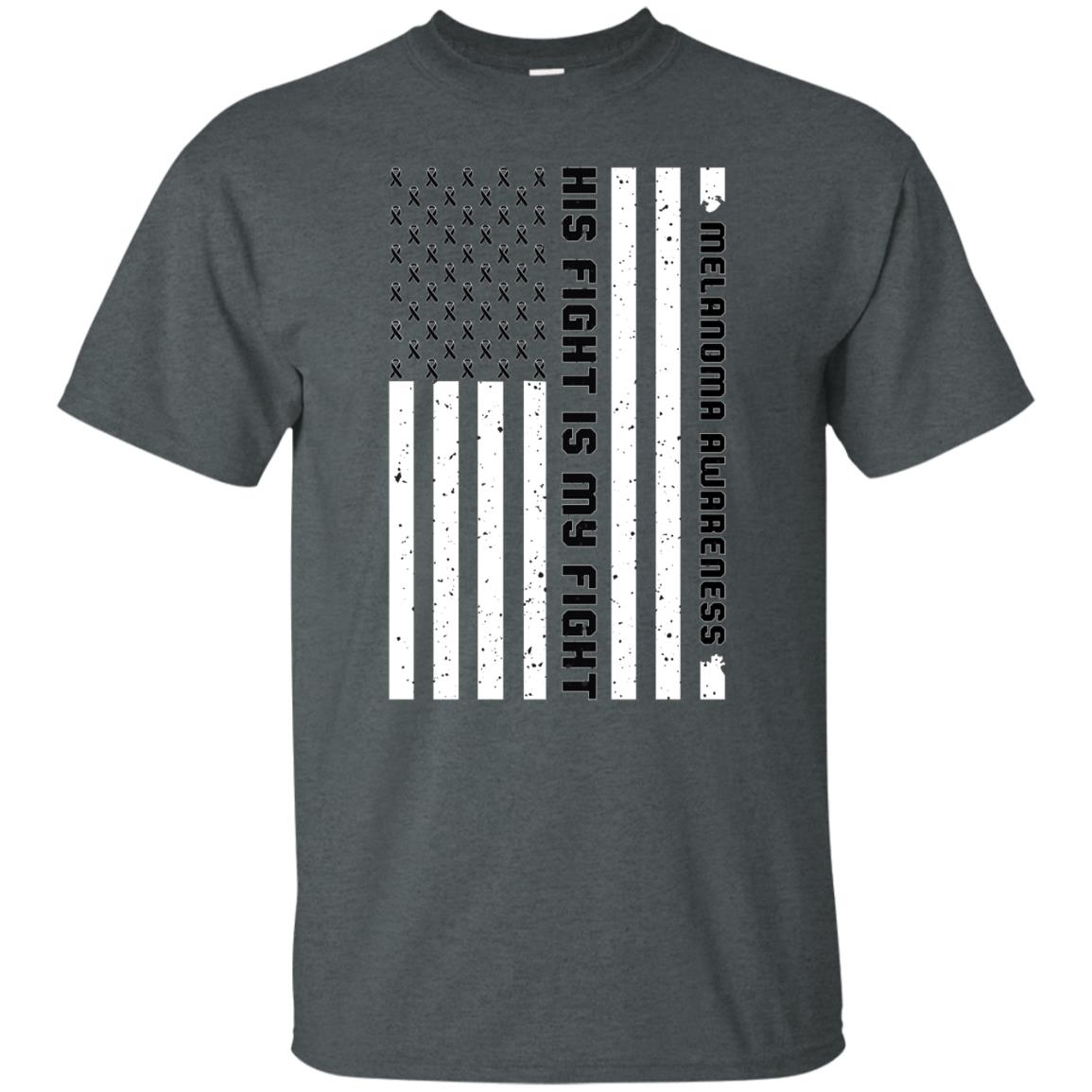 Melanoma Awareness His Fight Is My Fight Black Ribbon Stars Flag Of Usa Shirt Dark Heather