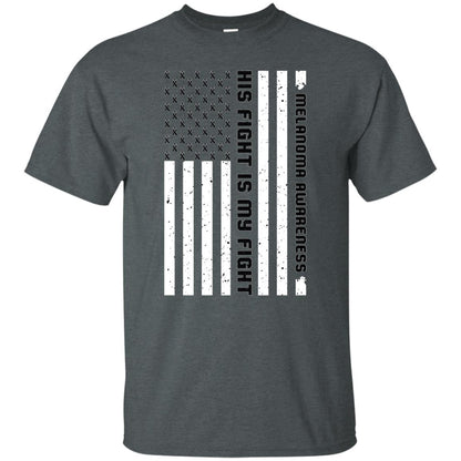 Melanoma Awareness His Fight Is My Fight Black Ribbon Stars Flag Of Usa Shirt Dark Heather