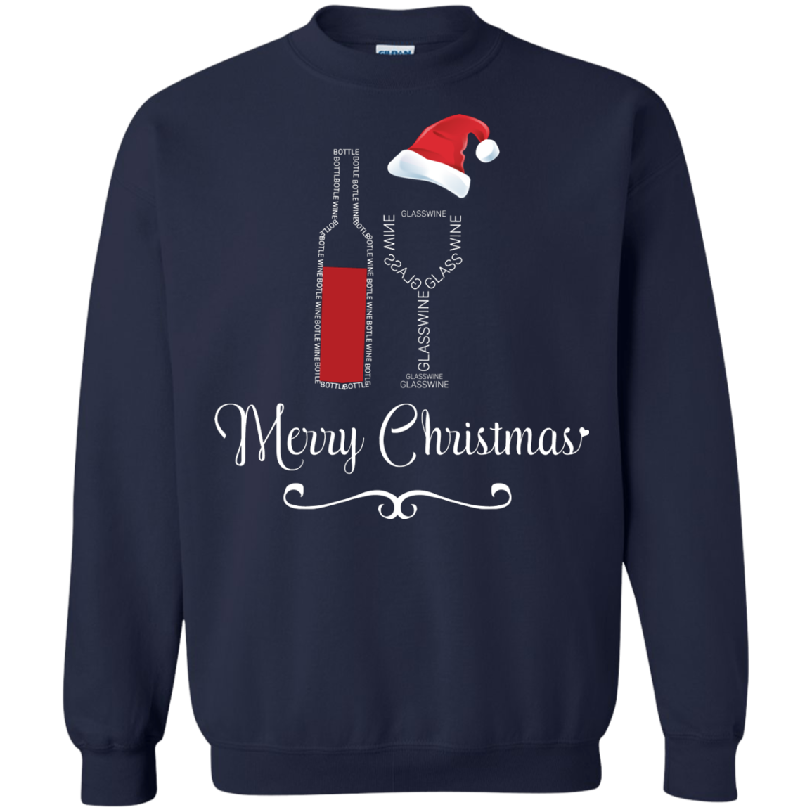 Christmas T-shirt Merry Christmas With Wine Botle And Glass Wine Navy