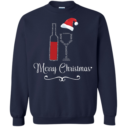 Christmas T-shirt Merry Christmas With Wine Botle And Glass Wine Navy
